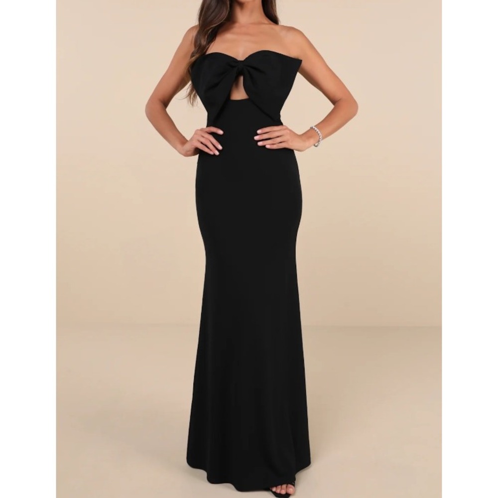 NWT LULUS Coveted Glamour Black Strapless Bow Mermaid Maxi‎ Dress Women Size XL